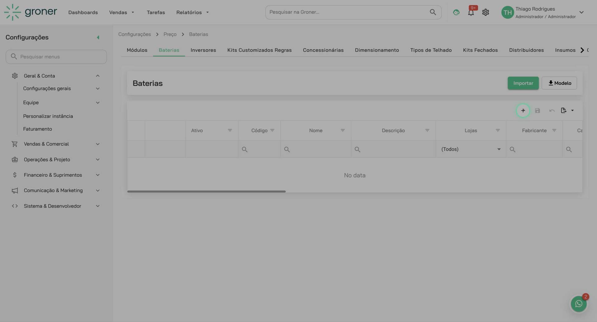Clique em 'Adicionar linha'