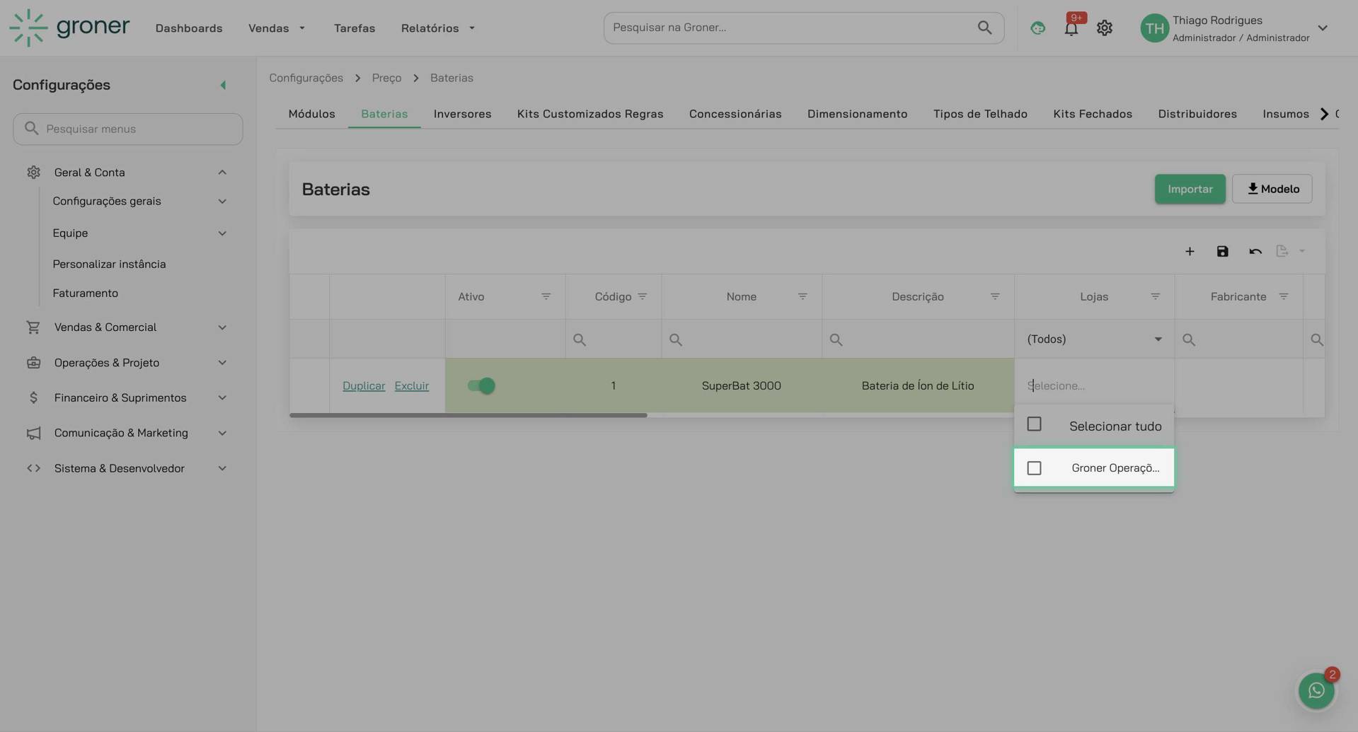 Selecione o fabricante