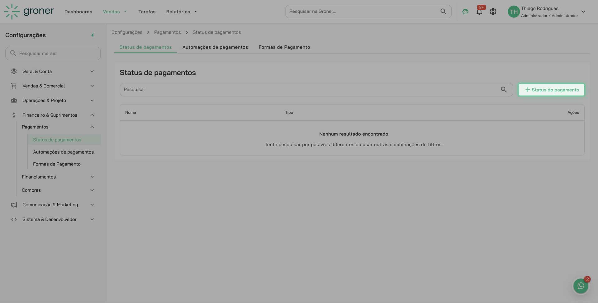 Acesse a seção de Status do pagamento