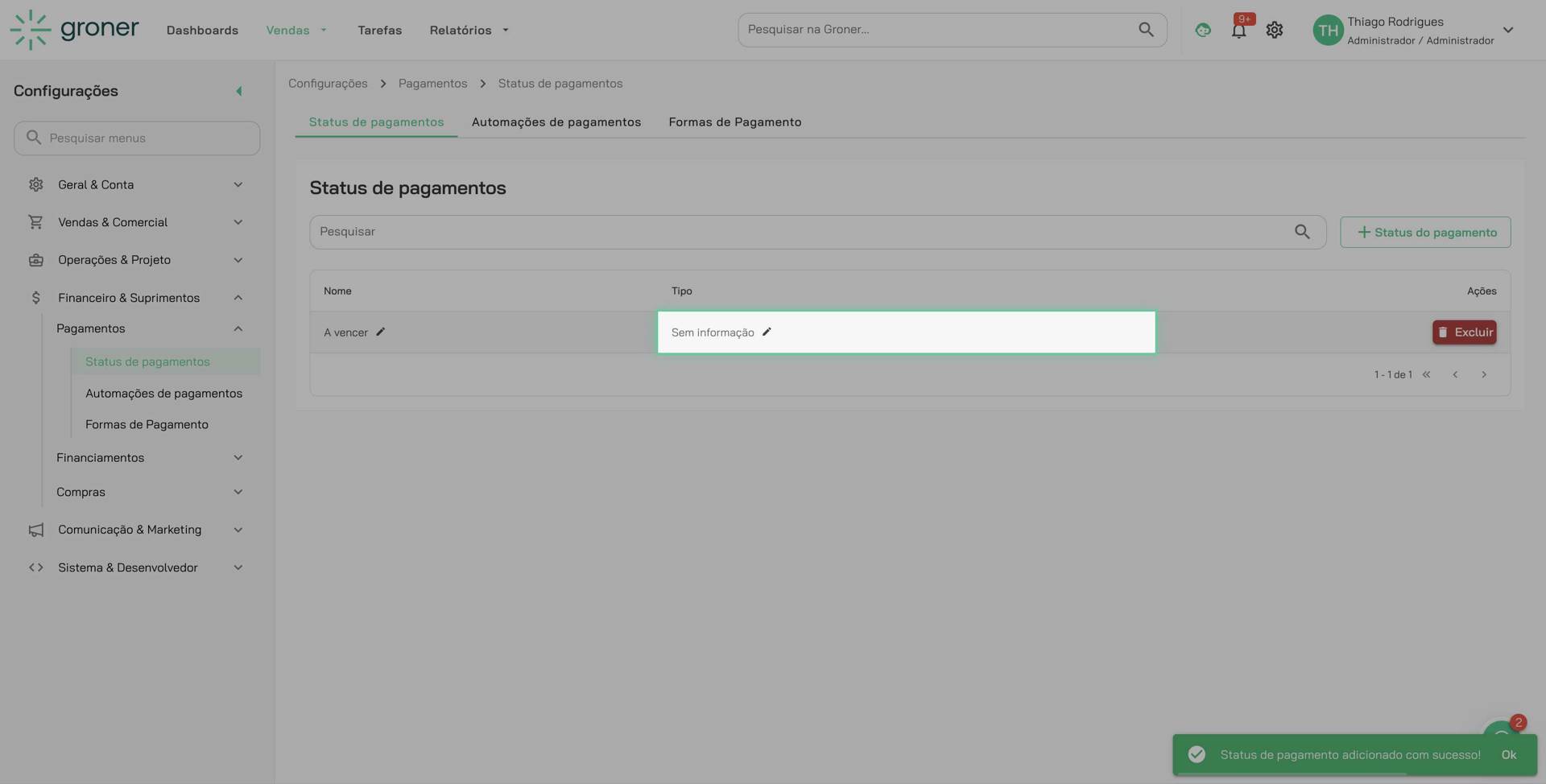 Atribua uma categoria ao status