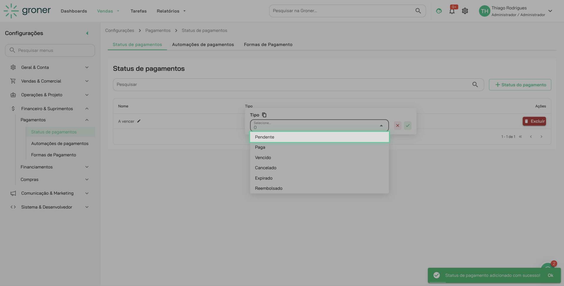 Selecione a categoria desejada