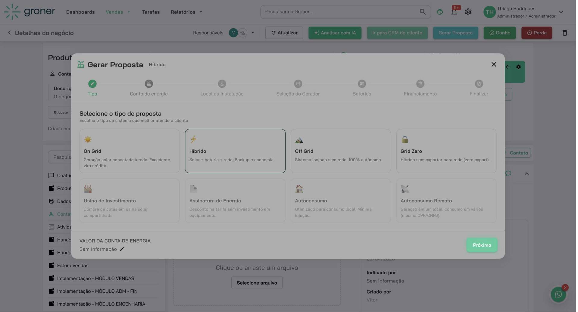 Prossiga para os dados da cobertura