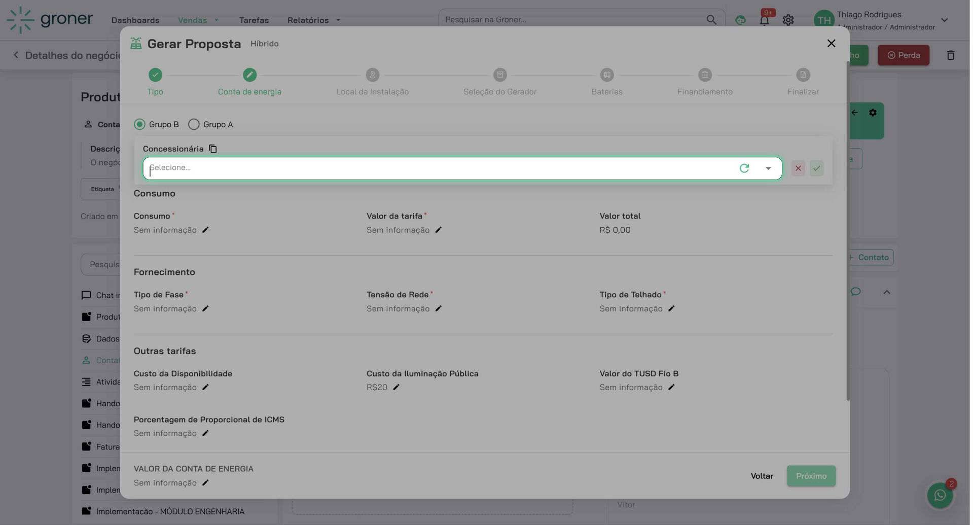 Insira dados de consumo mensal