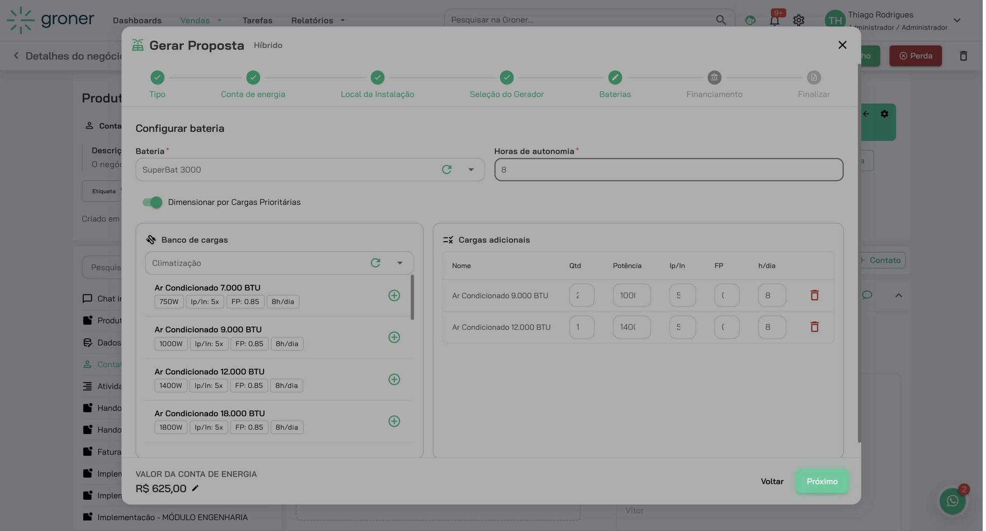 Configure dados finais de operação