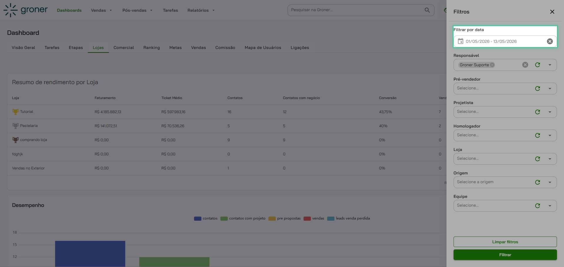 Configure o filtro de data