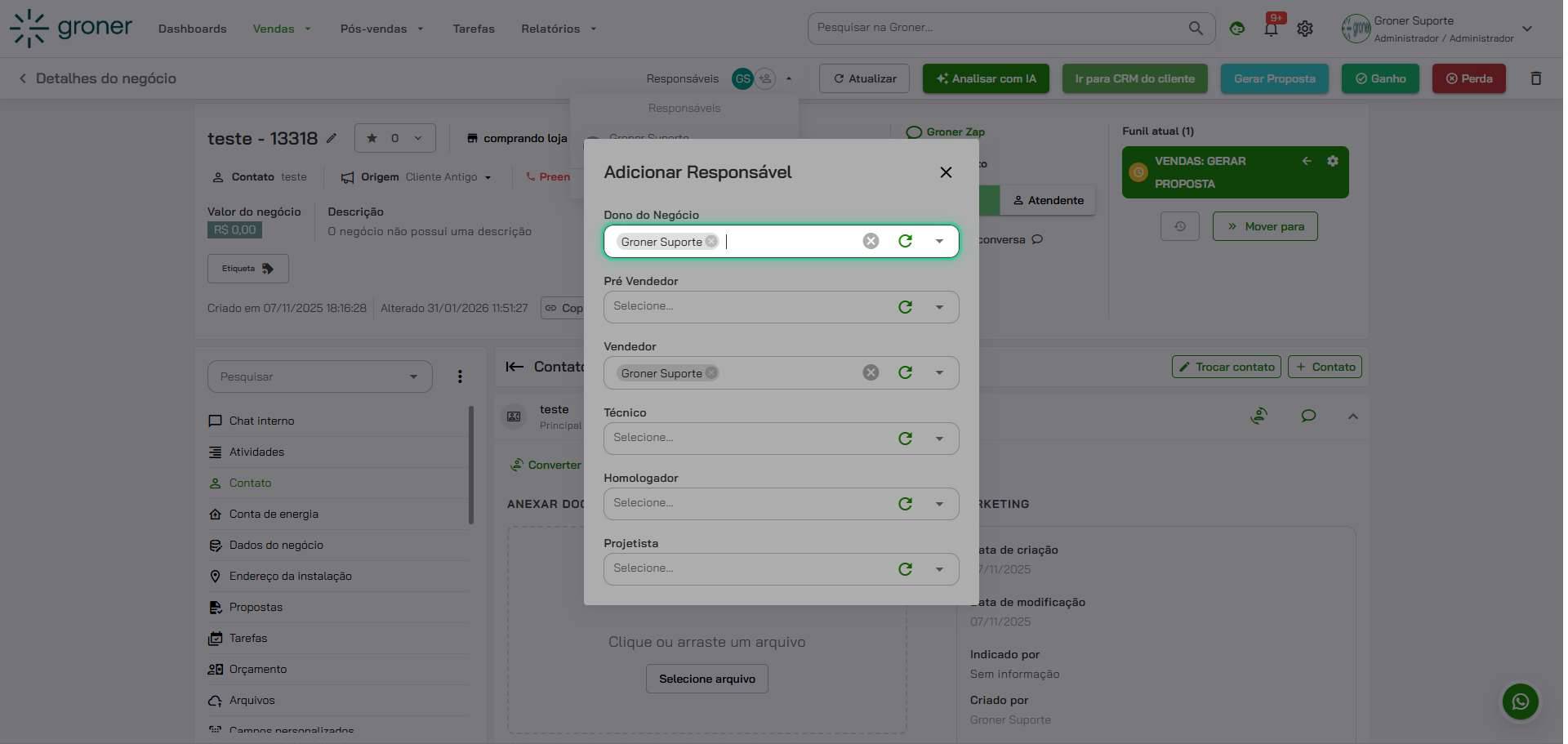 Responsáveis do card = Acesso garantido às conversas