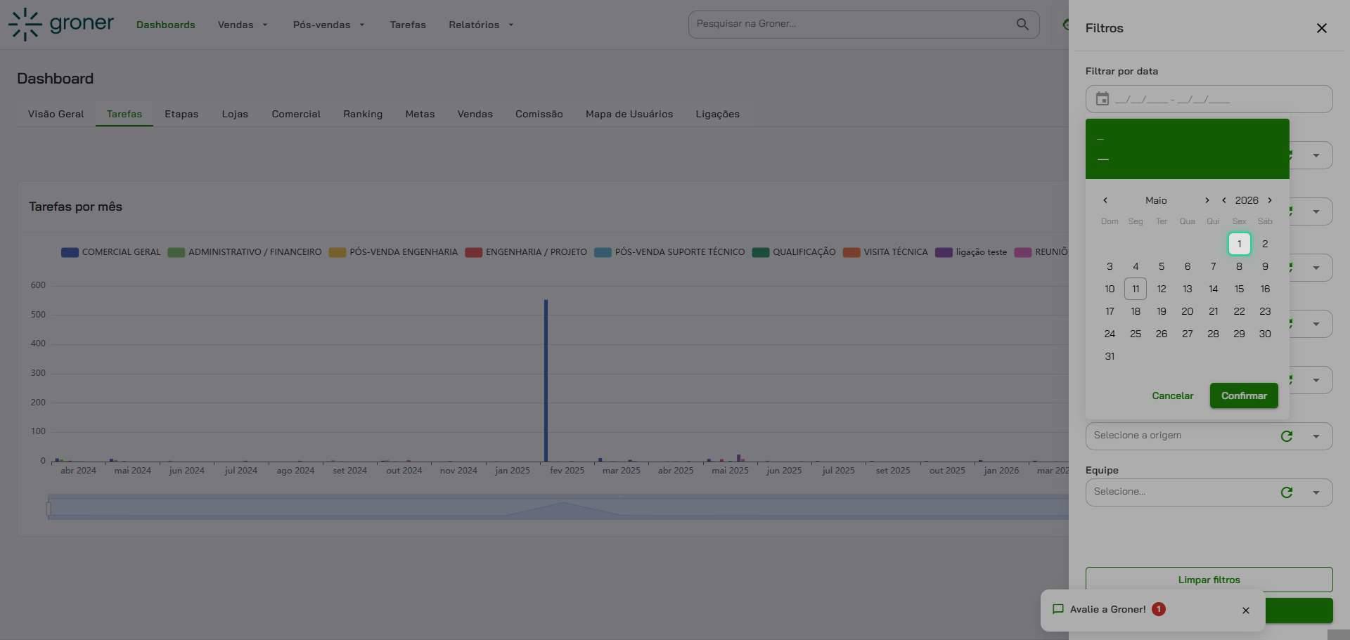 Selecione a data de início