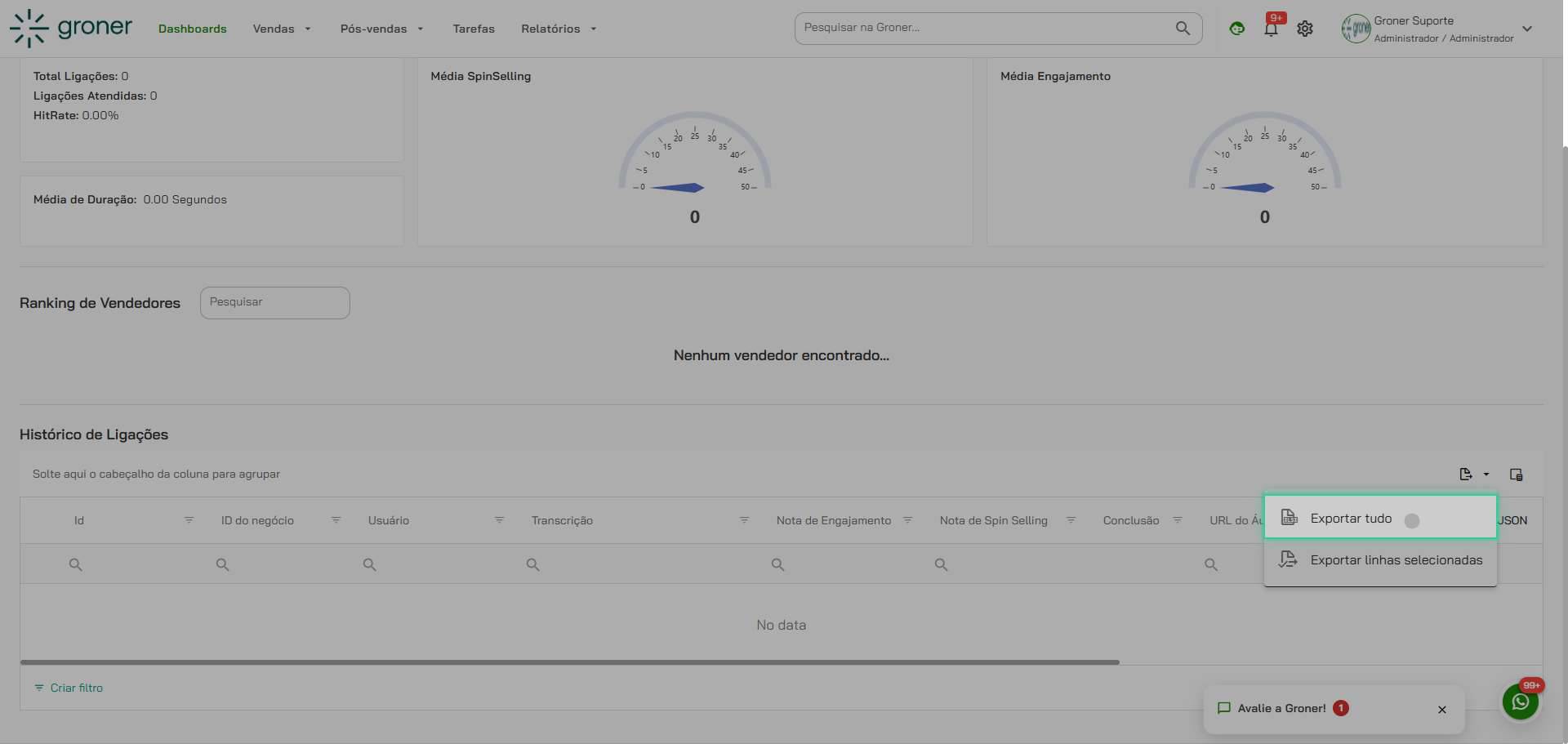 Exporte os dados das ligações