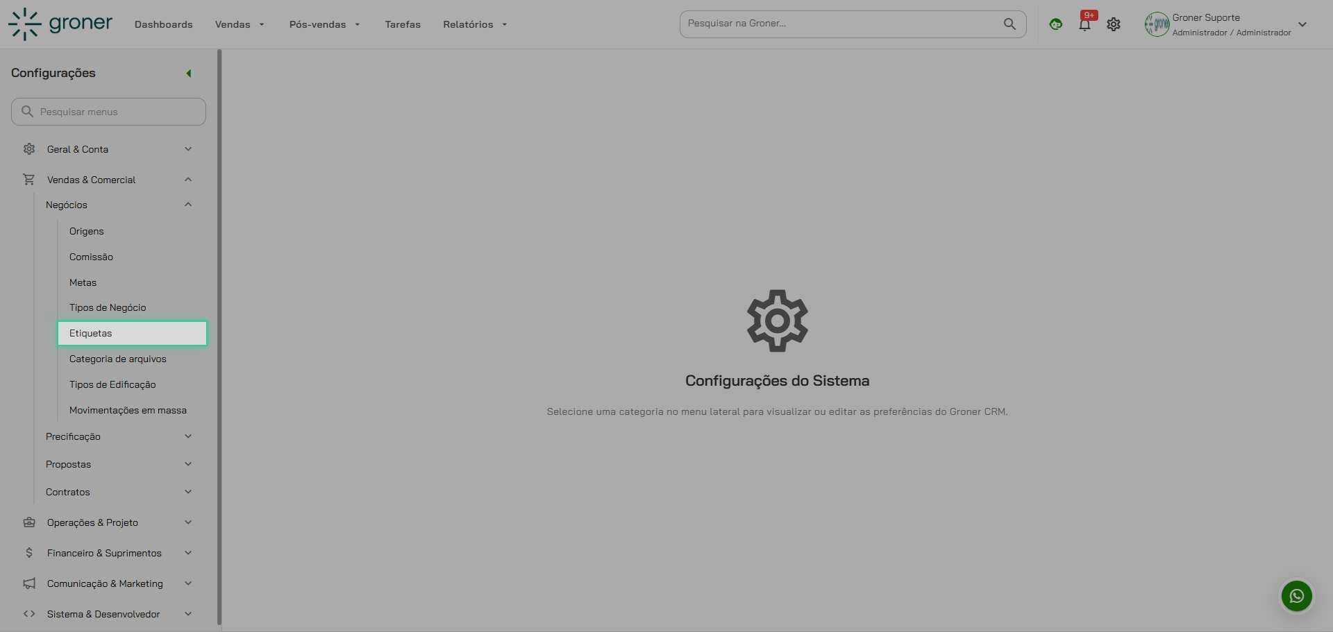 Abra a aba de Etiquetas