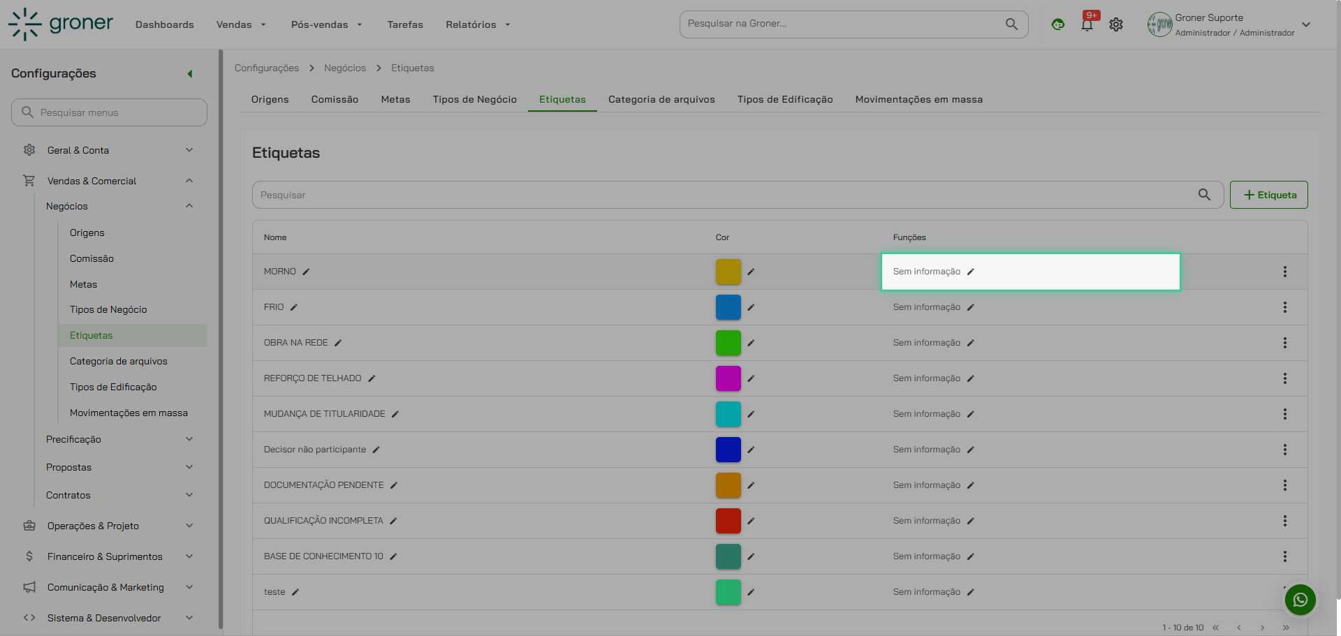 Selecione a etiqueta desejada