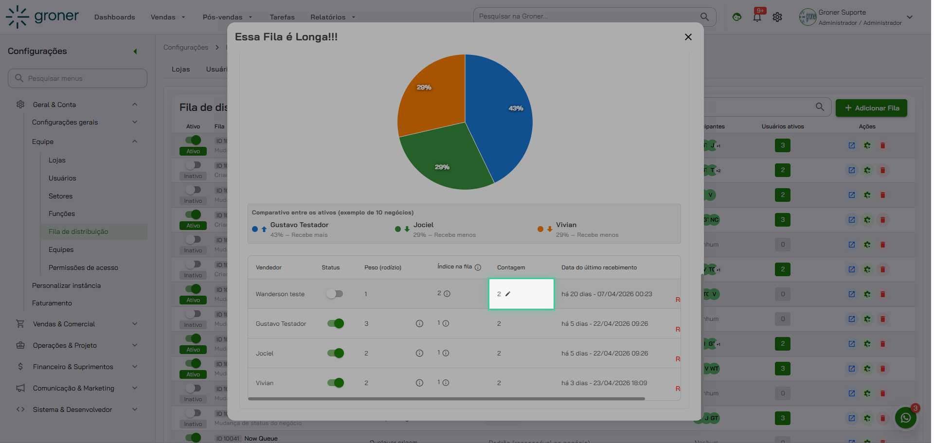 Ajuste o número de contagem