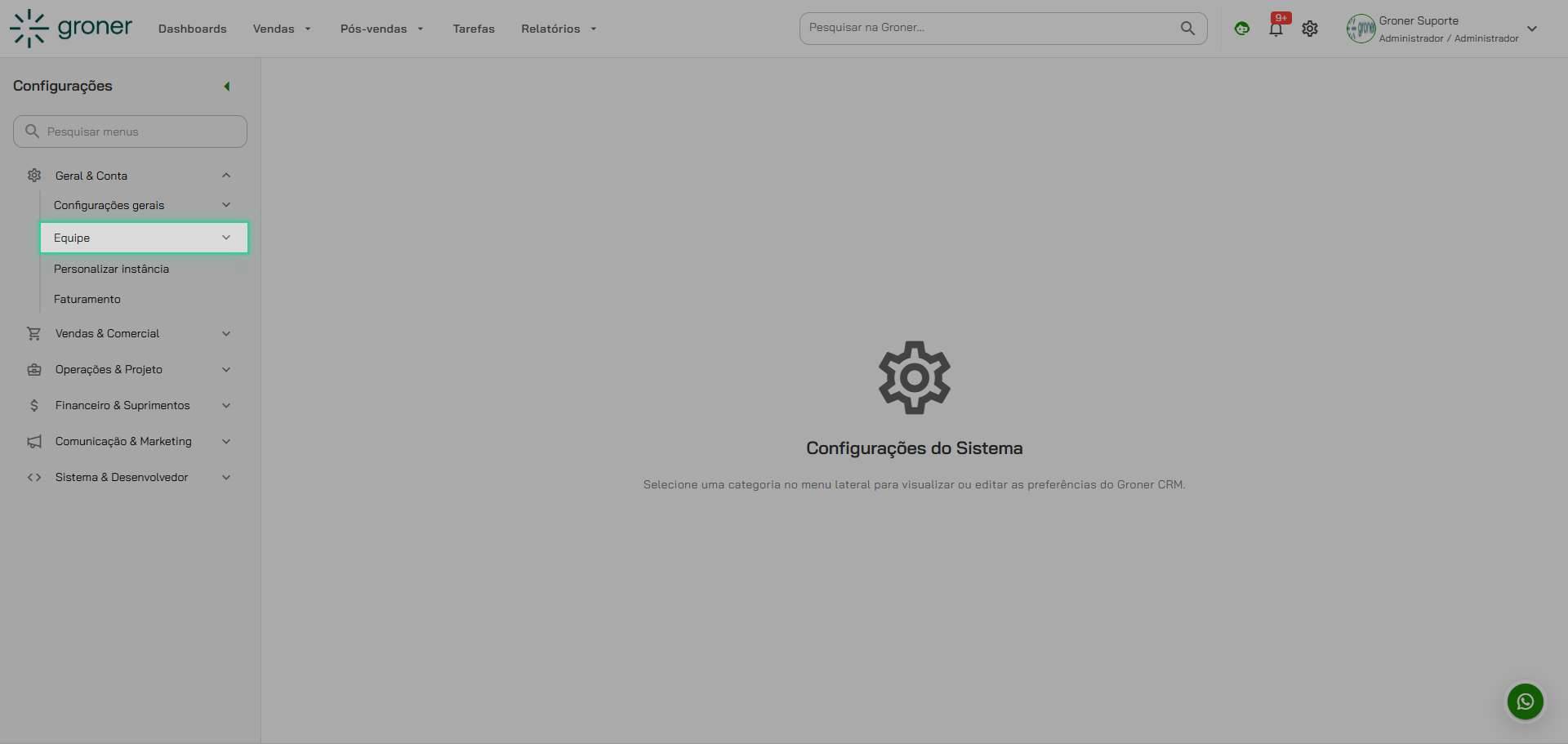 Acesse a seção de Equipe