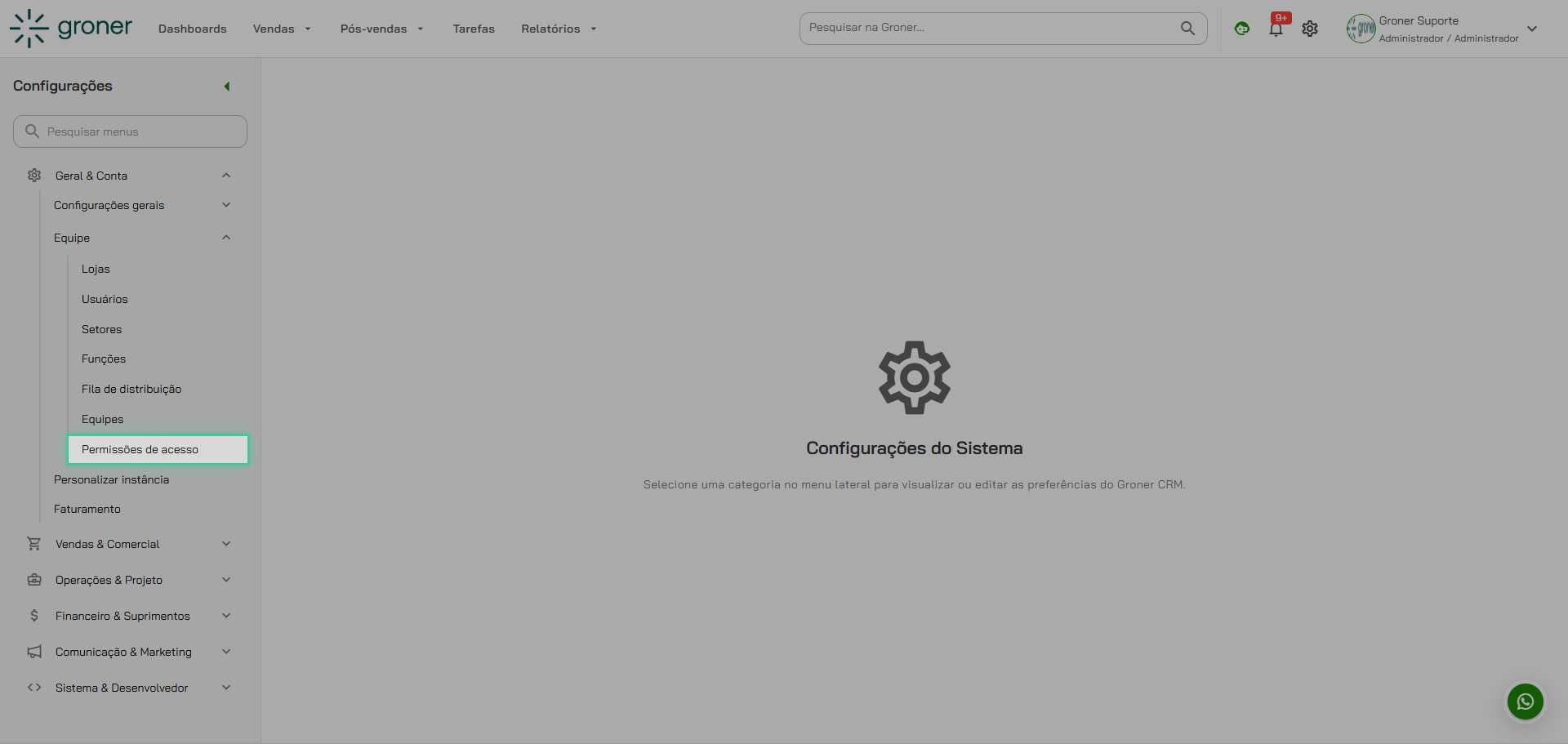 Abra as Permissões de acesso