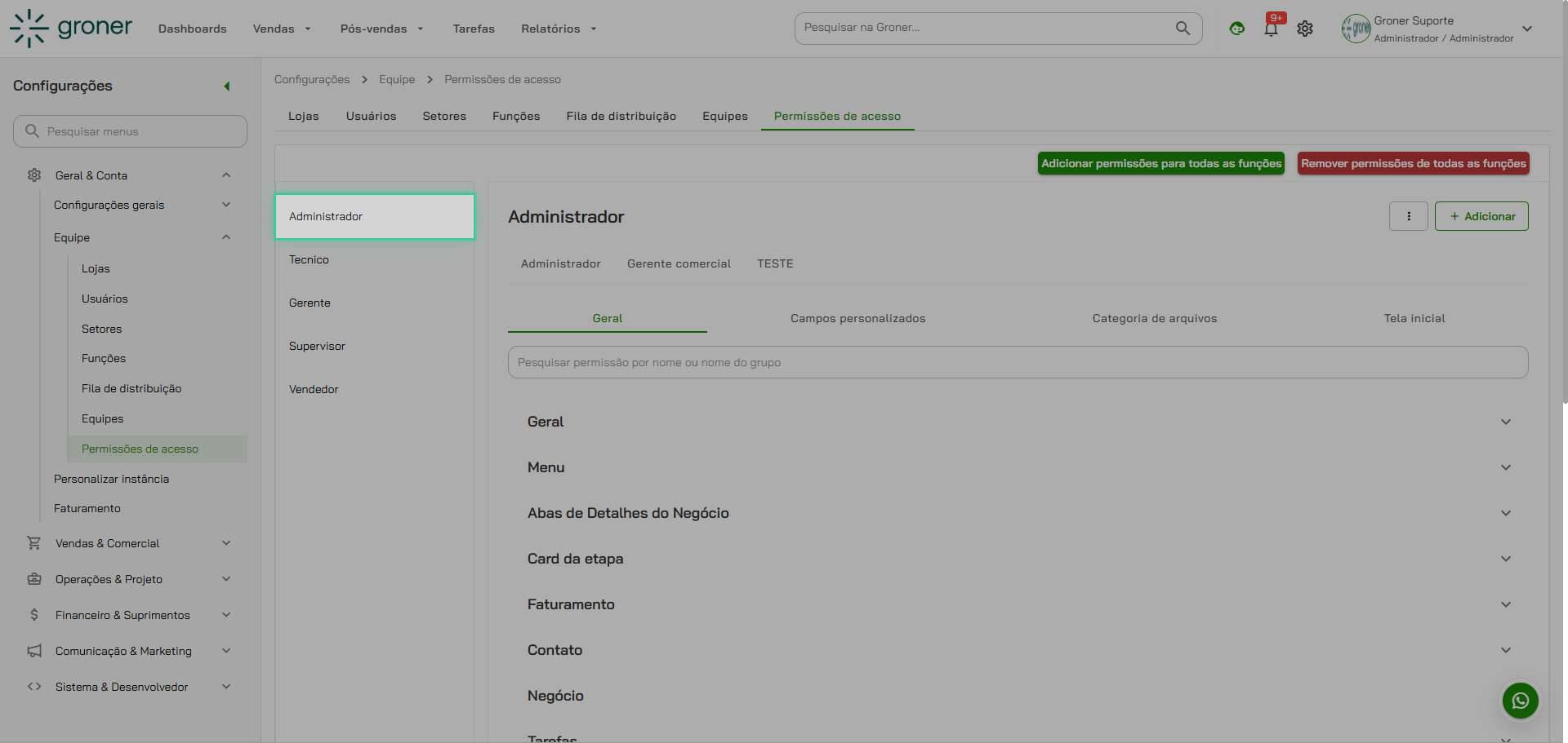 Selecione o perfil que deseja modificar
