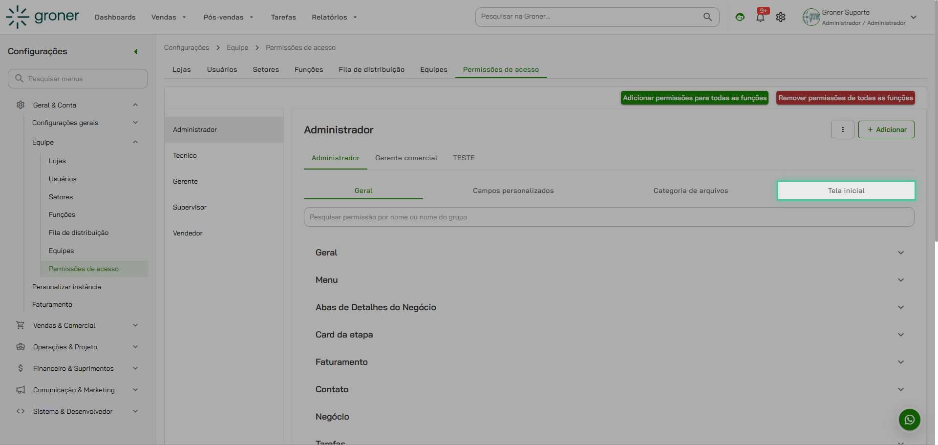Clique na opção Tela inicial