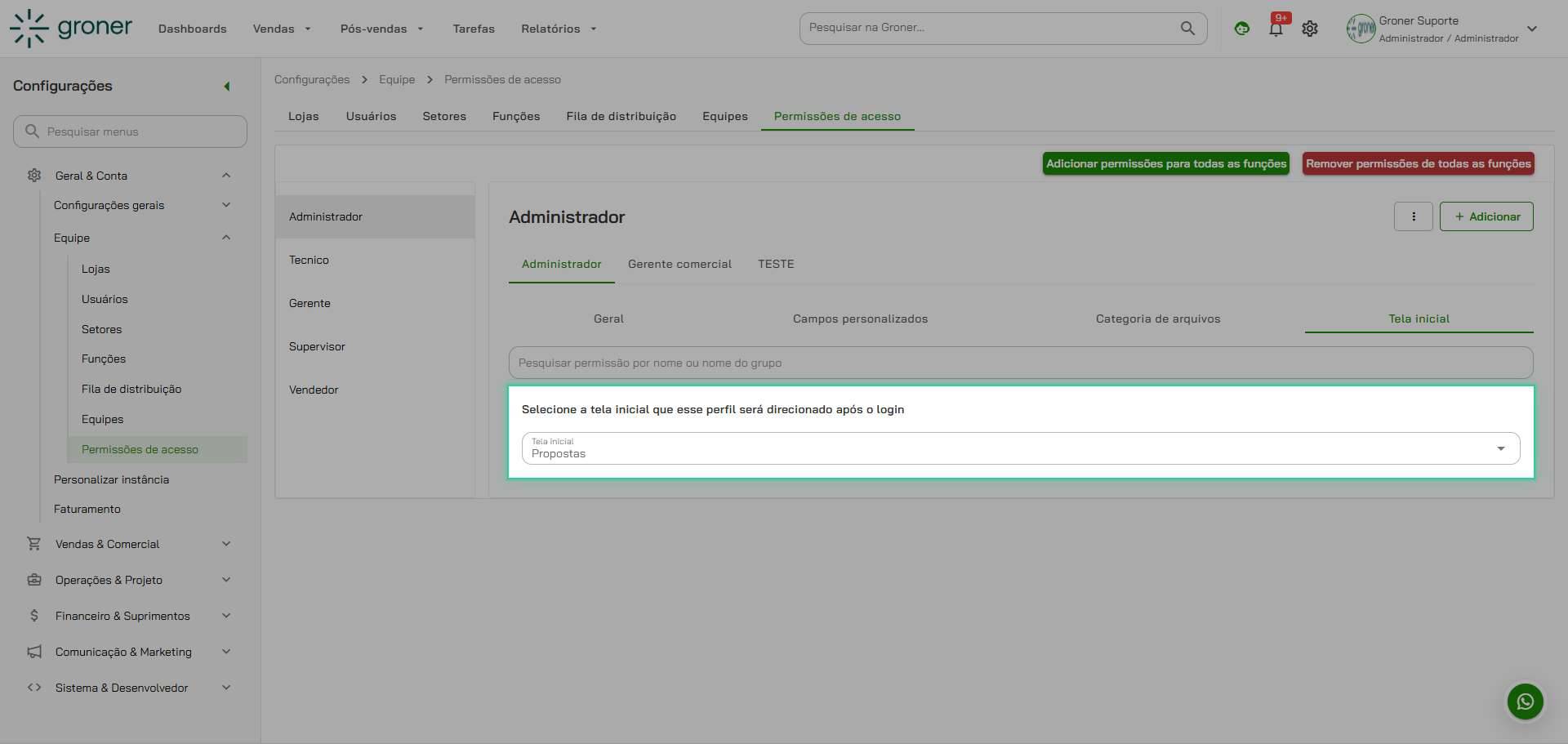 Escolha o kanban que será a tela inicial