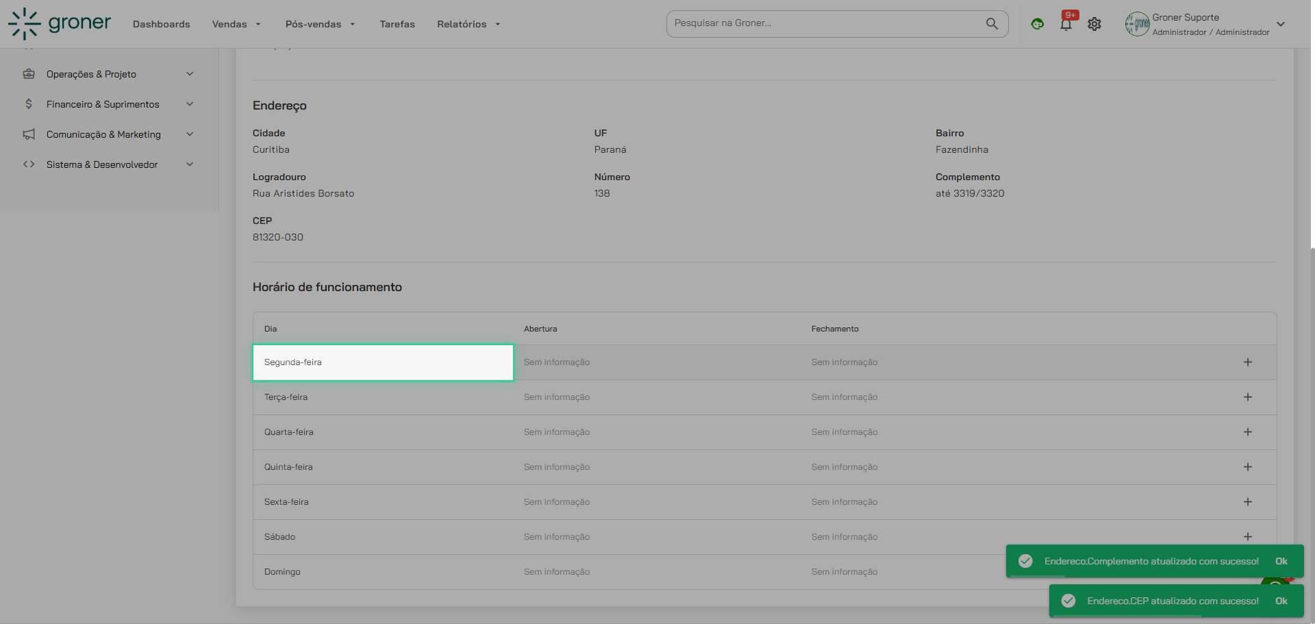Configure o horário de funcionamento