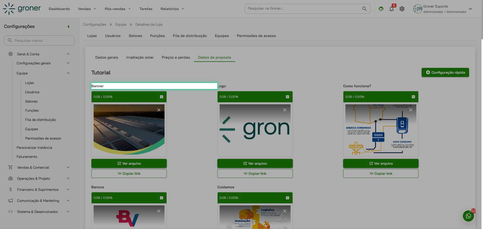 Configure elementos visuais (Banner, Logo, Branding)