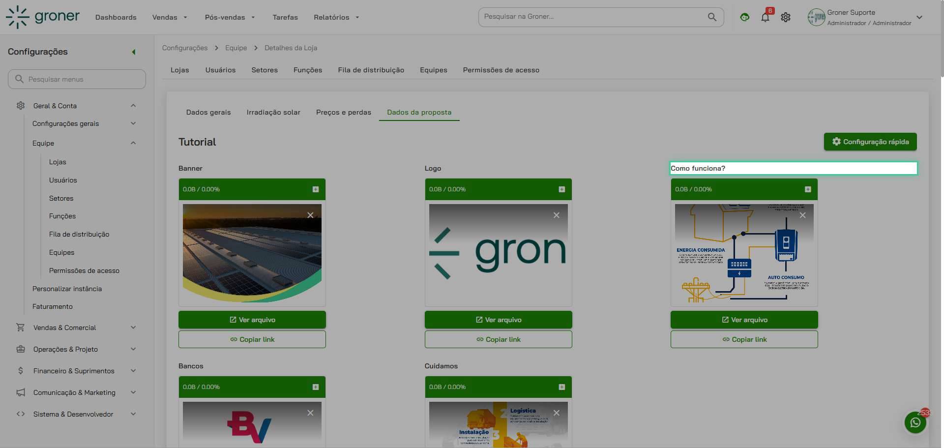 Adicione materiais e documentos