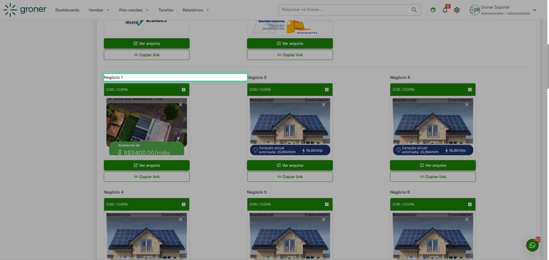 Configure campos de negócio