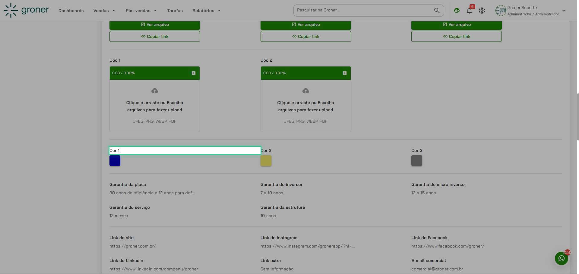 Configure cores e garantias