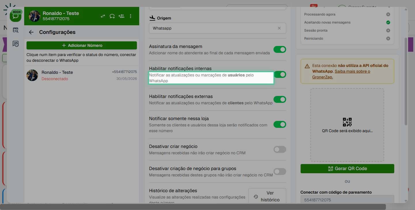 Configure notificações de usuários pelo WhatsApp
