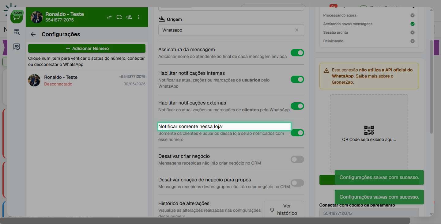 Restrinja notificações a uma loja específica