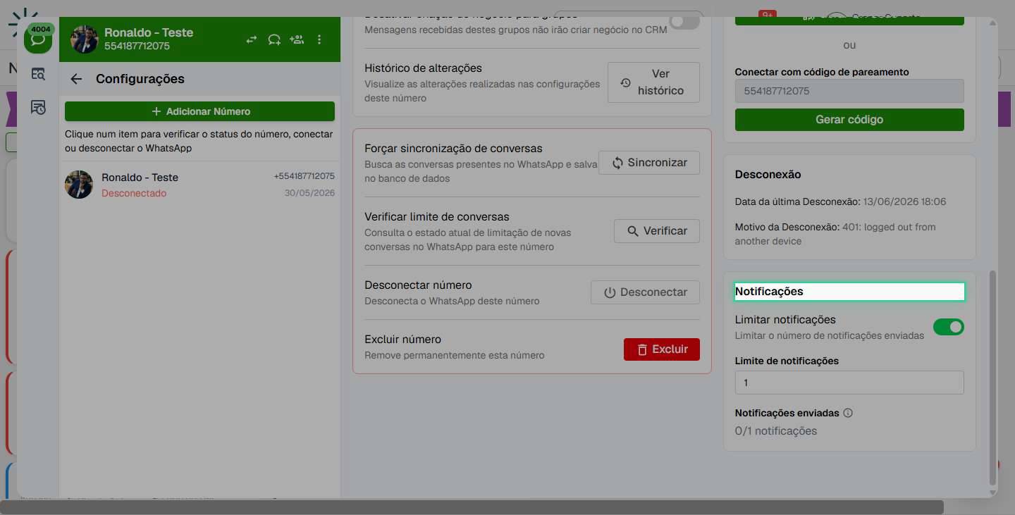 Acesse a seção de limite de notificações