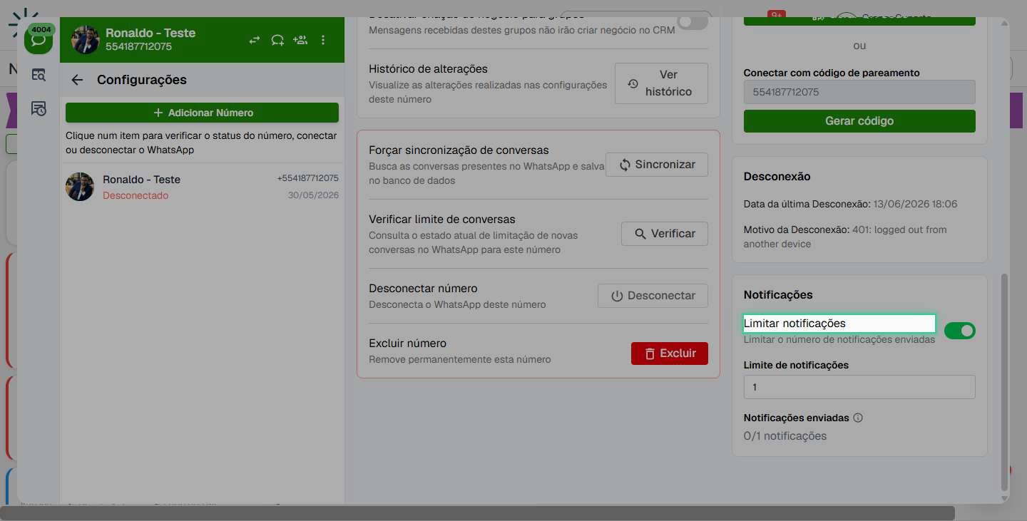Ative o limite de notificações