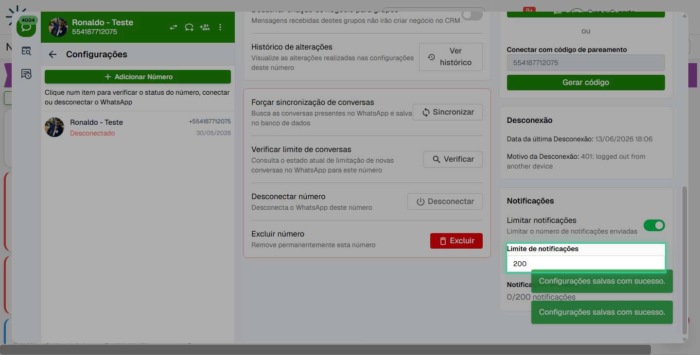 Defina o número máximo de notificações