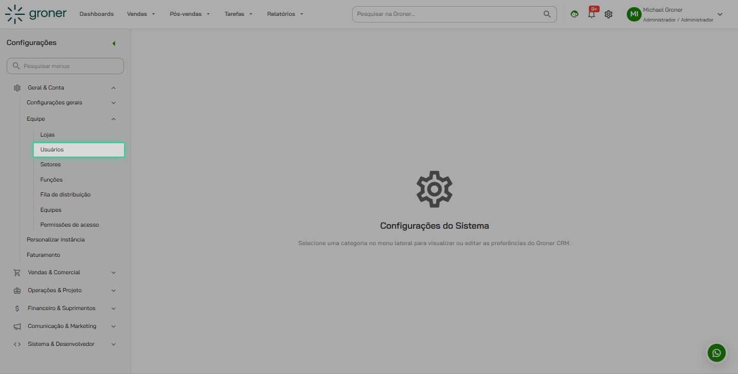 Abra a seção Usuários