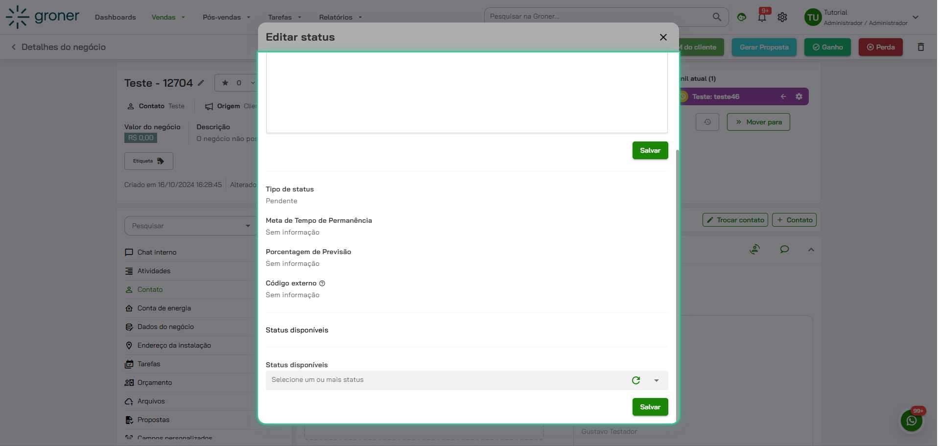 Acesse a aba de configurações