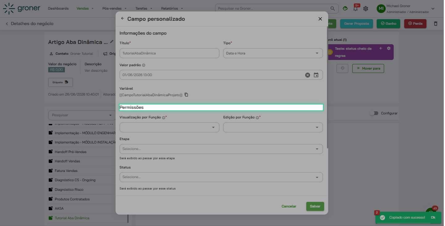 Acesse as permissões