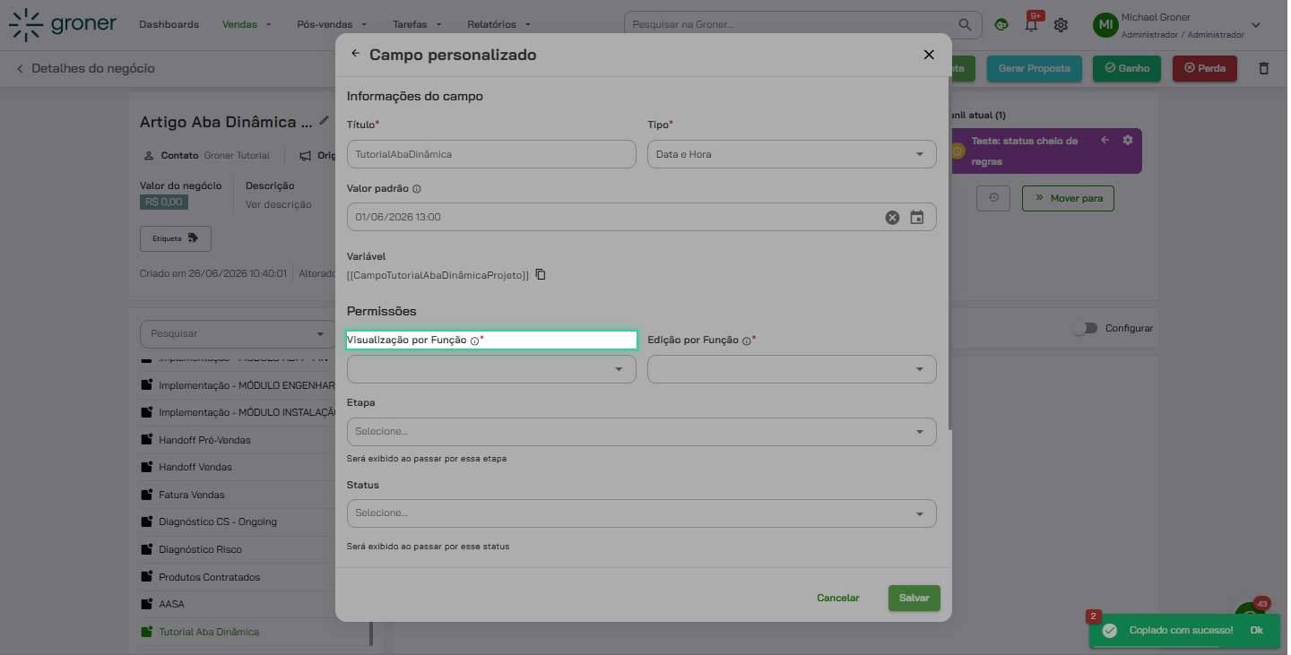Configure visualização por função