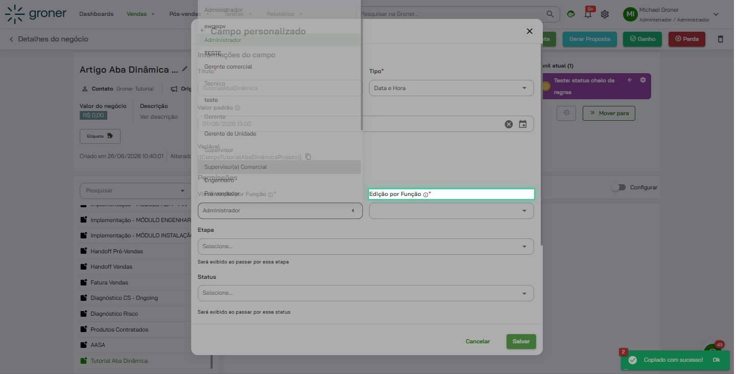 Configure edição por função
