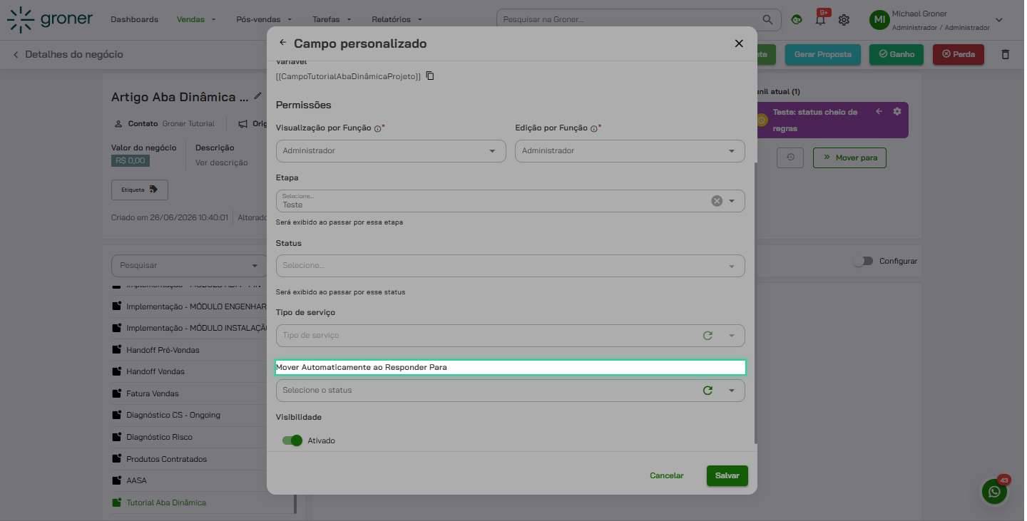 Configure automação de status