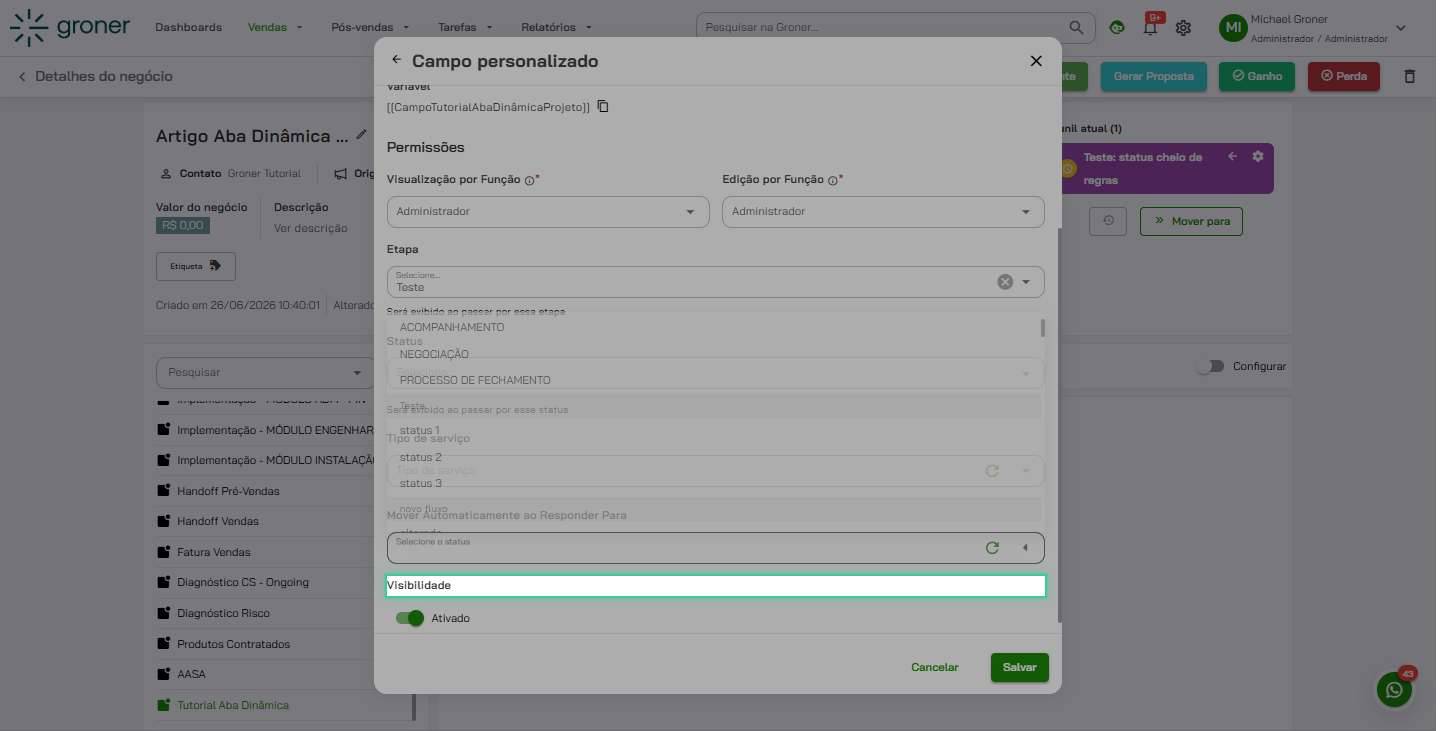 Ative ou desative a visibilidade