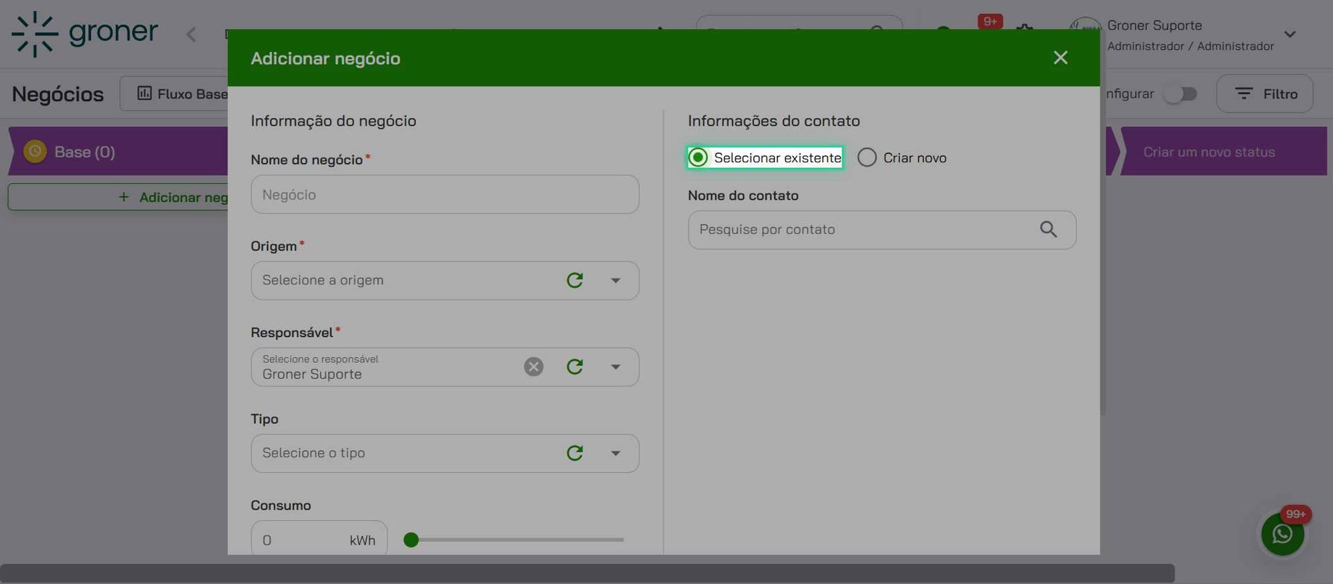 Selecione a opção Selecionar existente