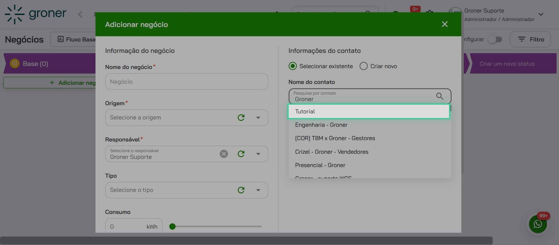 Escolha o contato na lista