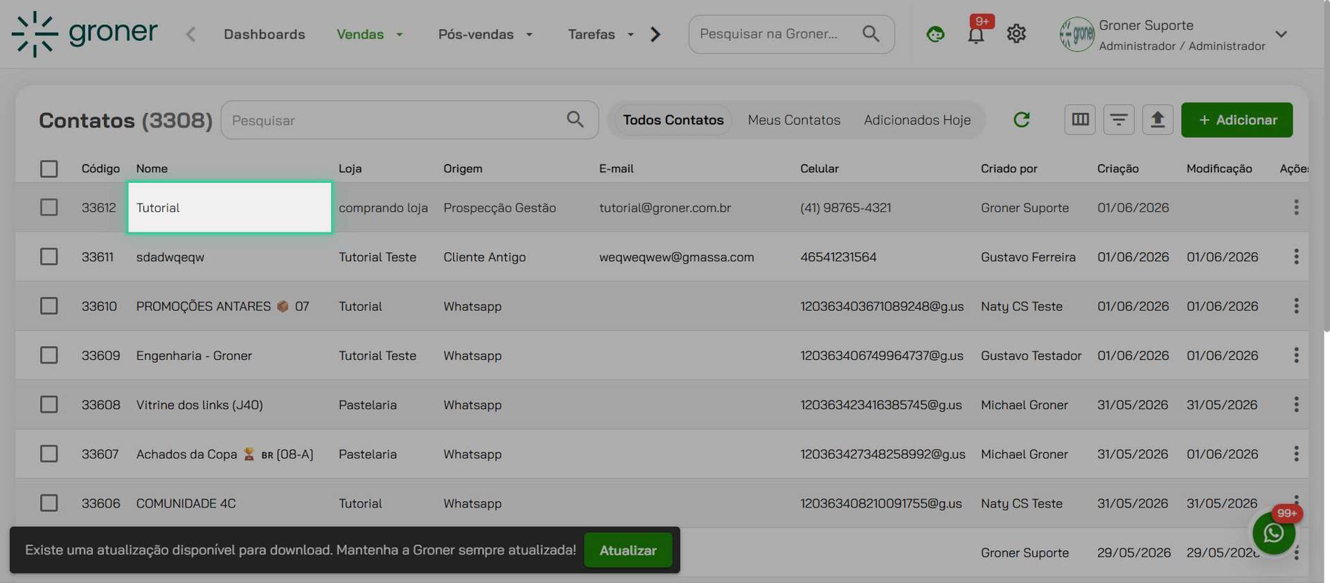 Selecione o contato desejado