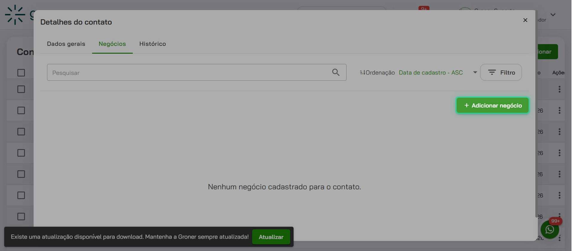 Clique em Adicionar negócio