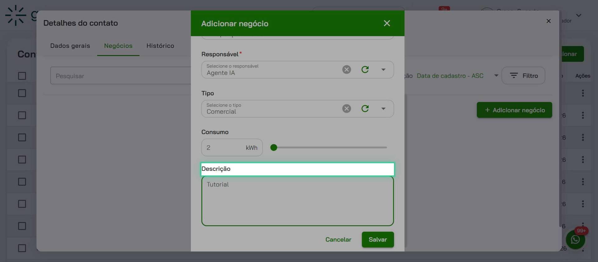 Preencha informações adicionais (opcional)