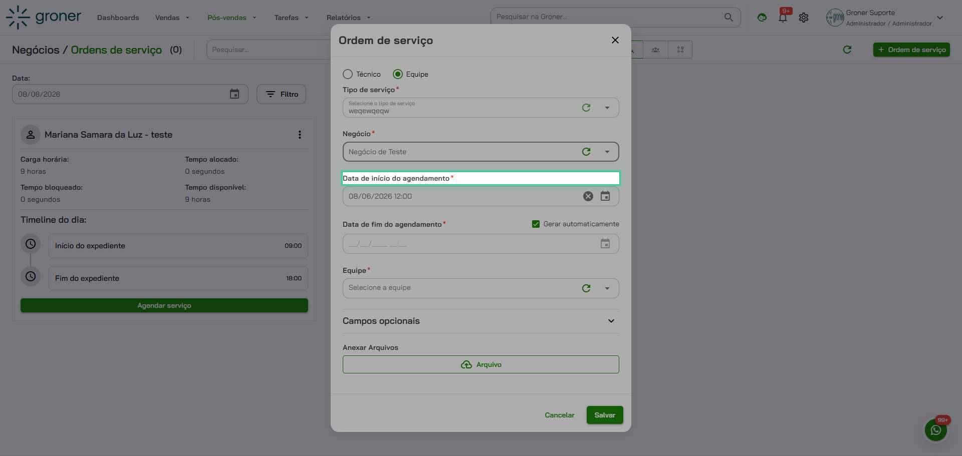 Configure a data de início do agendamento