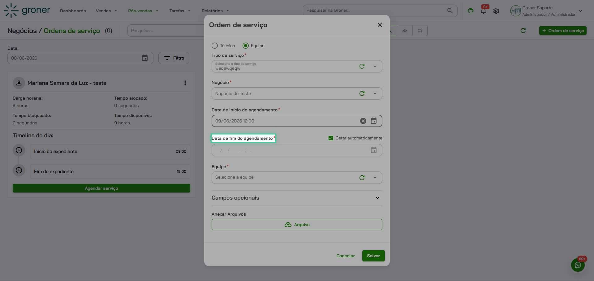 Configure a data de fim do agendamento