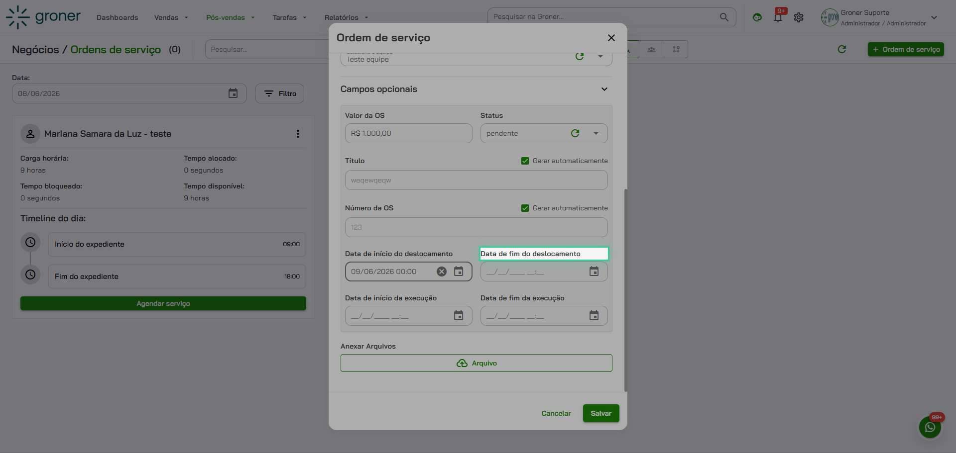 Configure datas de deslocamento (se necessário)