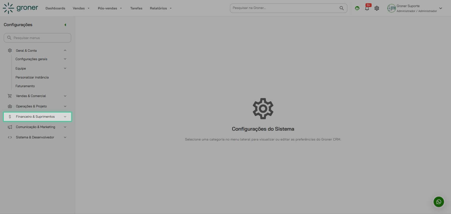 Acesse o menu Financeiro & Suprimentos