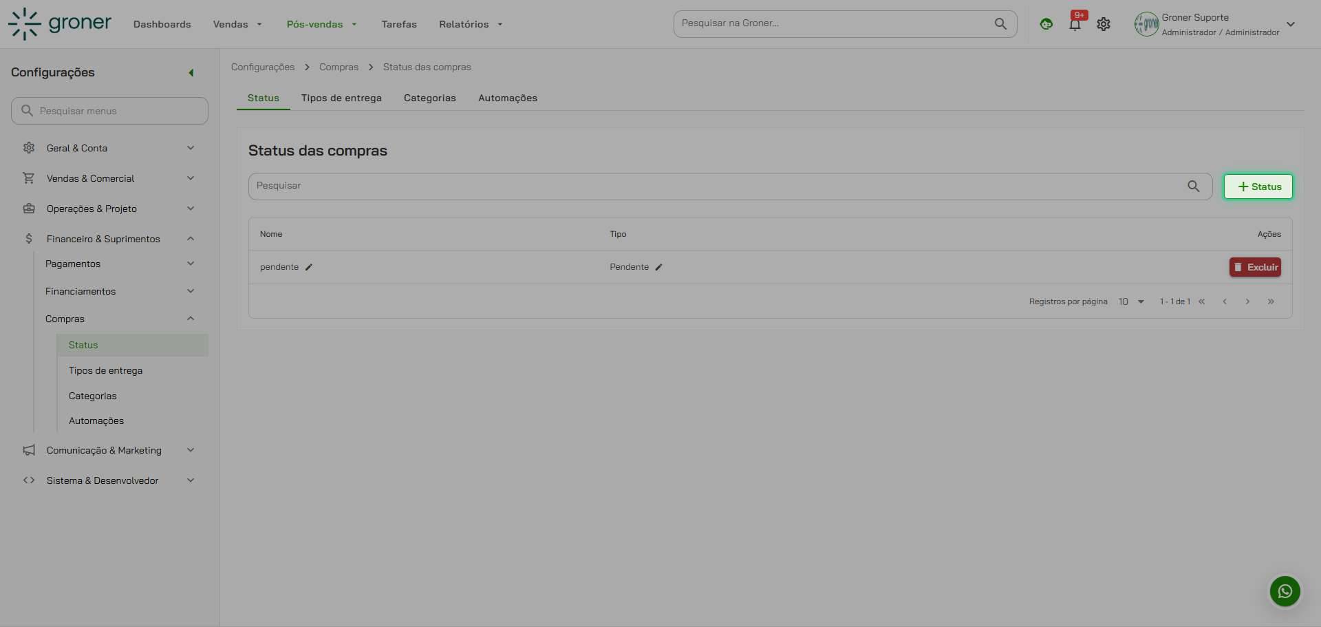 Acesse a seção Status