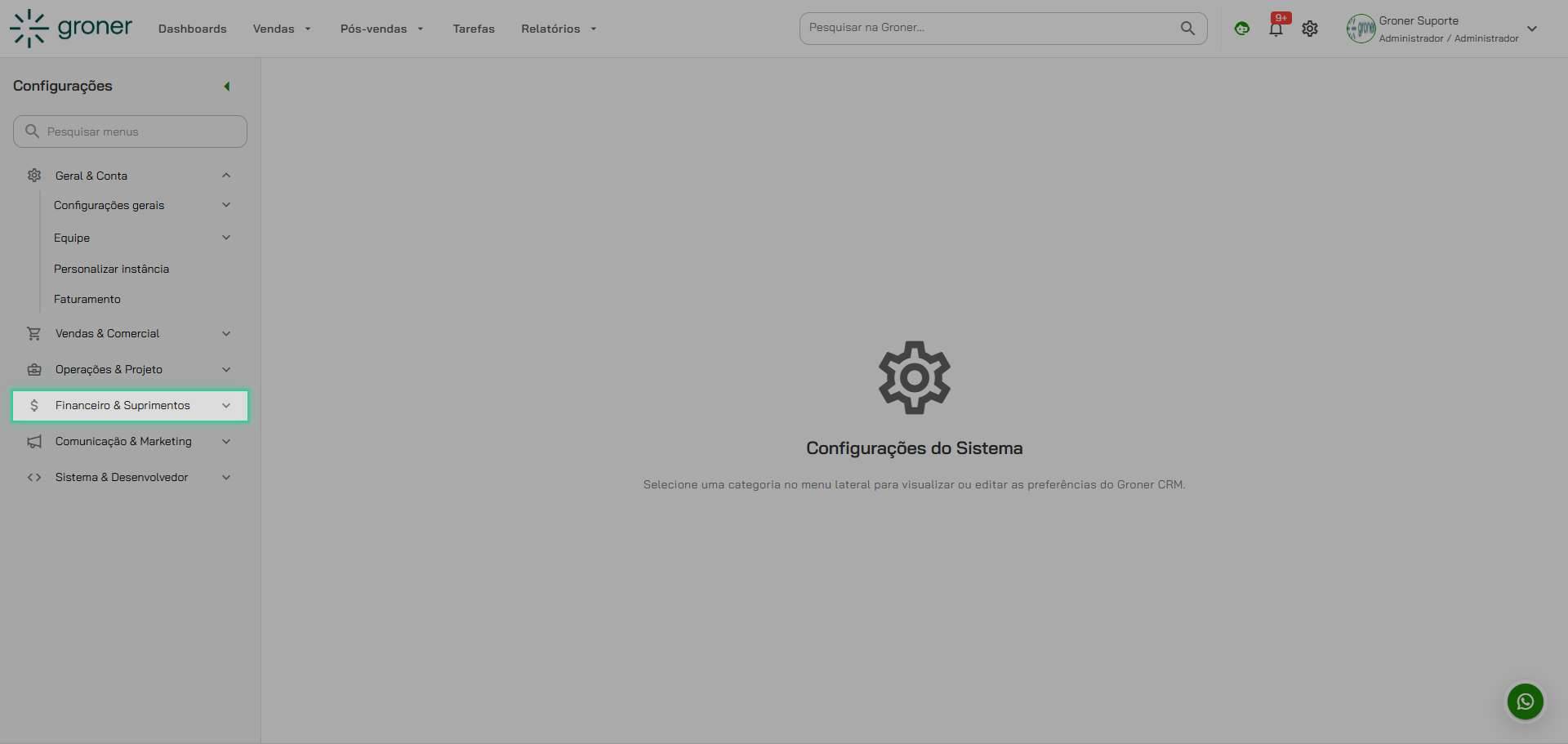 Acesse o módulo Financeiro & Suprimentos