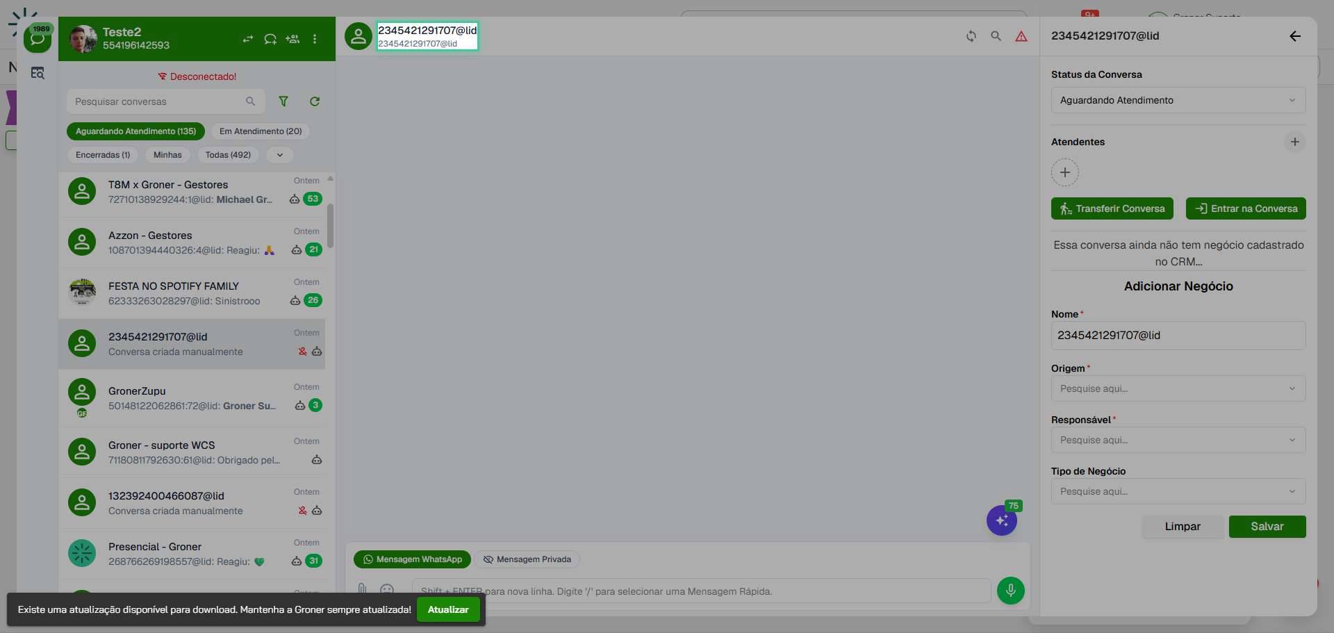 Abra a conversa desejada
