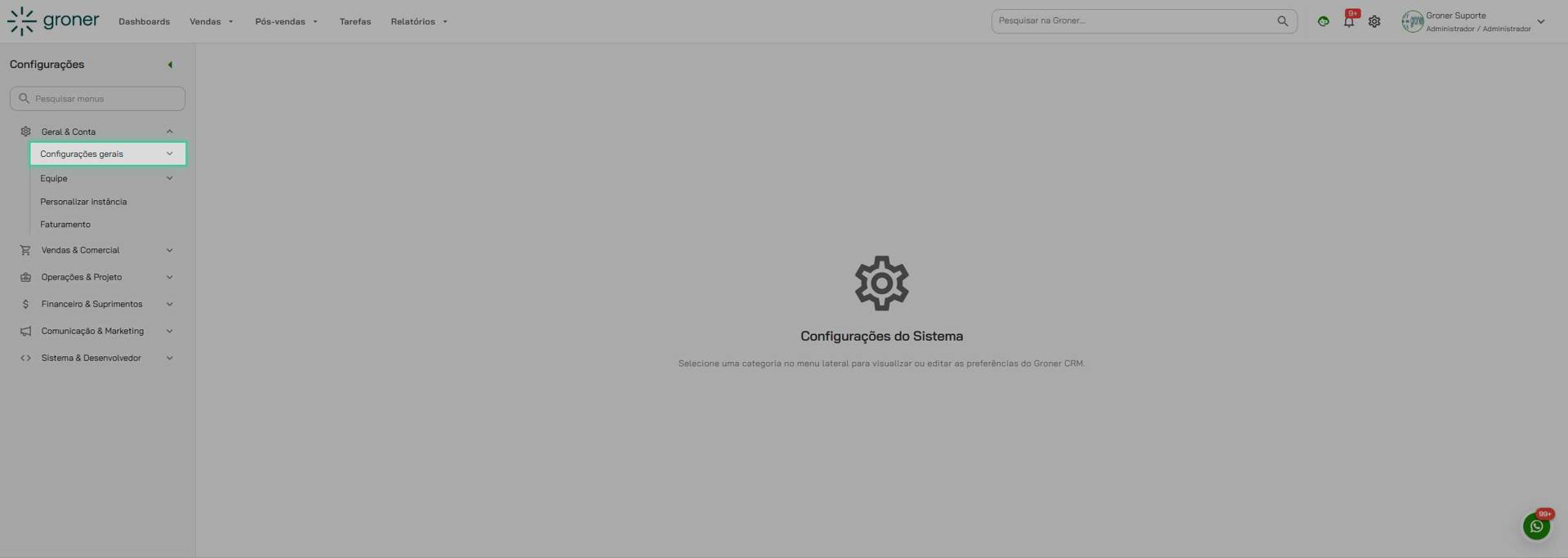 Acesse as Configurações gerais